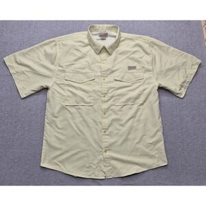 Realtree Fishing Shirt Mens XL Yellow Vented Caped Back Short Sleeve Button Up